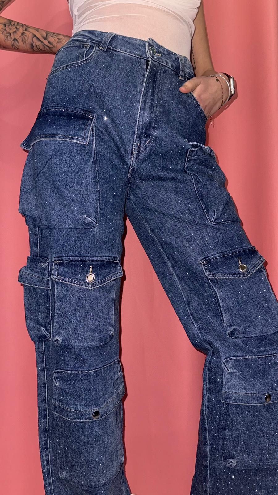 JEANS SPARKLE CARGO BLU